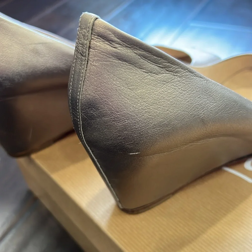 Christian Louboutin Light Gold Matatales 70 Peep Toe Wedges, size 38.5